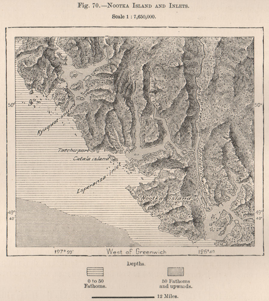 Nootka Island and Inlets. British Columbia, Canada 1885 old antique map chart
